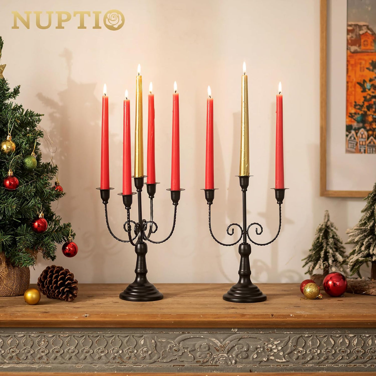 NUPTIO Taper Candle Holders for Candlestick: Black Candelabra for Halloween