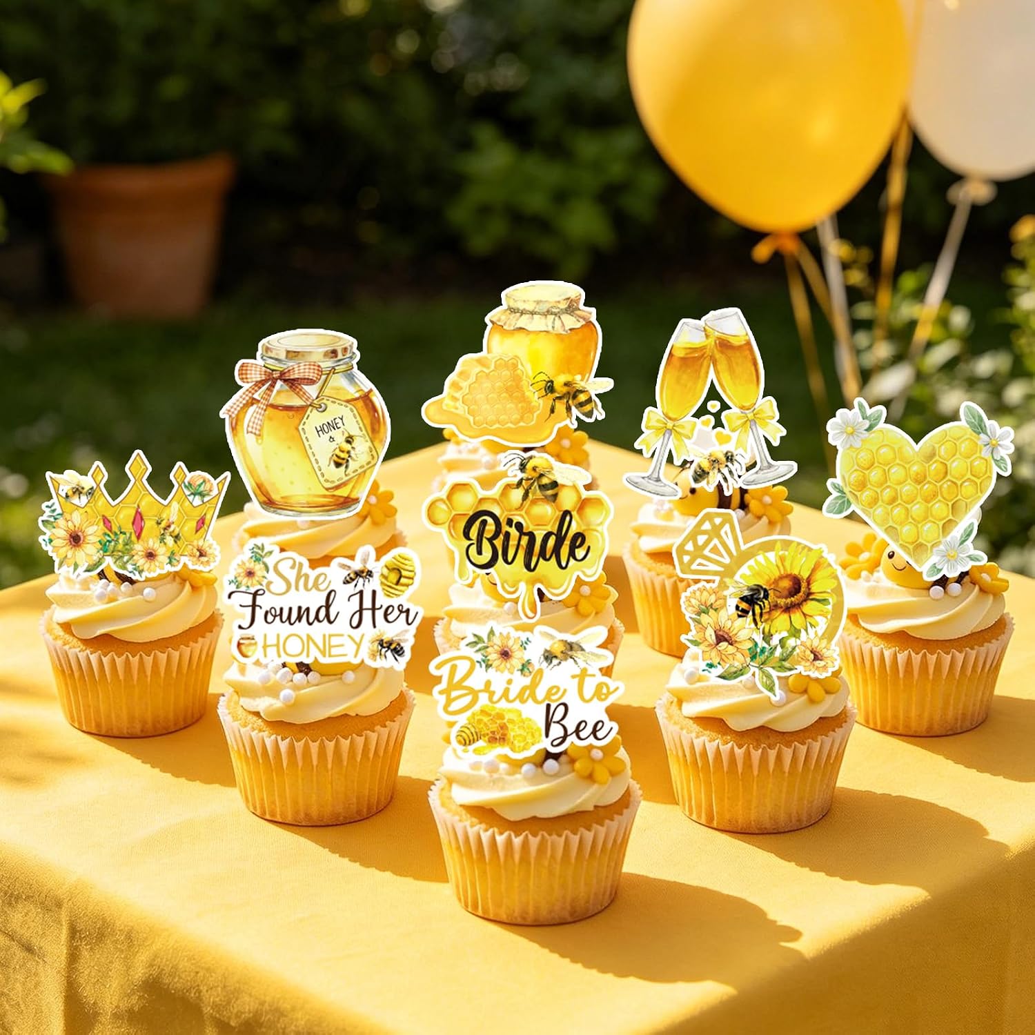 Wxiben She Found Her Honey Bridal Shower Decor, 24PCS Honey Bride to Bee Cupcake Toppers Party Decorations, Bee Bridal Shower Decoration for Engagement Wedding Bachelorette Supplies