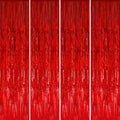 GOER 3.2 ft x 8.2 ft Metallic Tinsel Foil Fringe Curtains Party Photo Backdrop Party Streamers for Birthday,Graduation,New Year Eve Decorations Wedding Decor (4 Packs,Red)