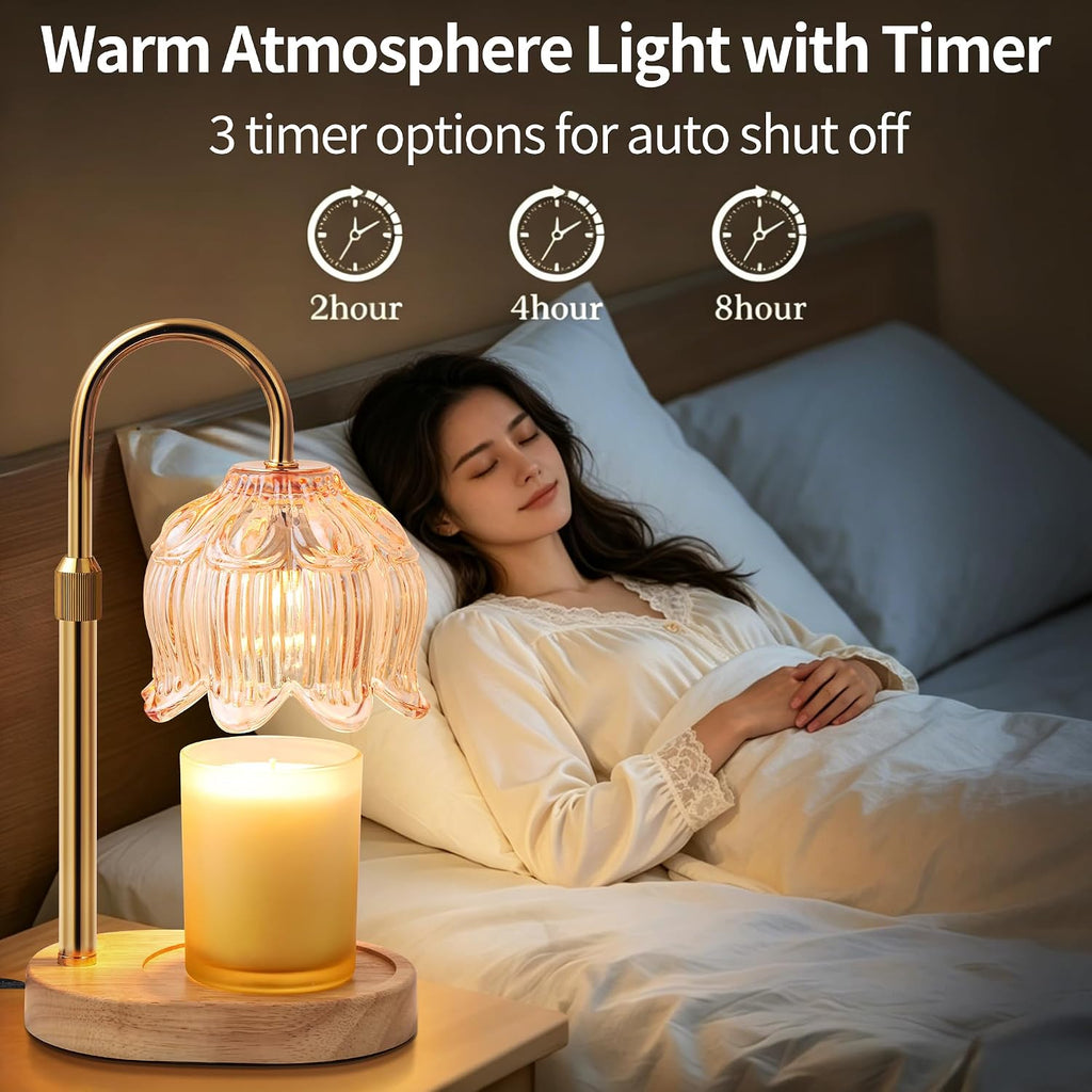 Flower Candle Warmer Lamp for Jar Candles with Timer & Dimmer, Adjustable Height Fits Large Jars up to 7.08" Tall, Flameless Wax Warmer, Cozy Bedroom Home Decor, Gift for Mom Women