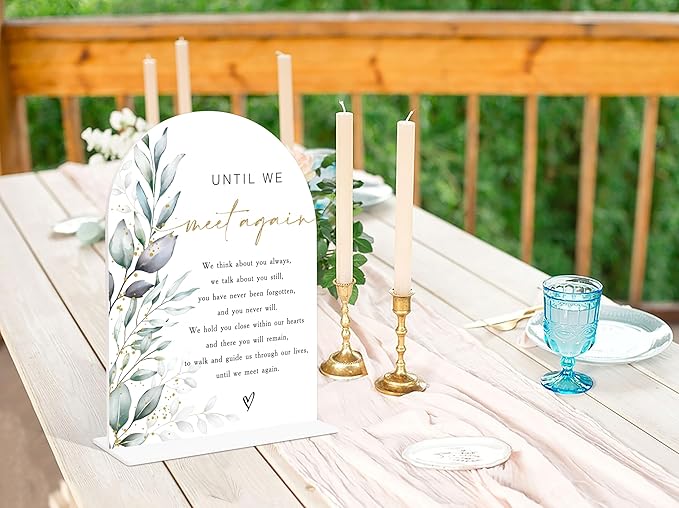 Acrylic Wedding Signs, Greenery Theme Until We Meet Again, Memorial Table Sign for Wedding, Bridal Shower Table Decor with Stand, Engagement, Anniversary, Newlywed Events and Parties Supplies, 24
