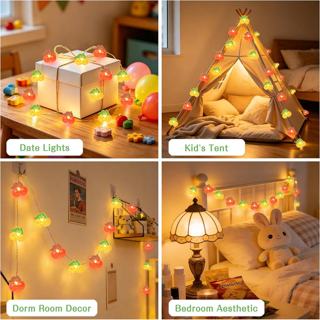 Cherry LED Lights with Remote USB & Battery Operated 10FT 30LEDs Red Orange Cherry String Lights - Home Wedding Birthday Party Ocean Holiday Decor