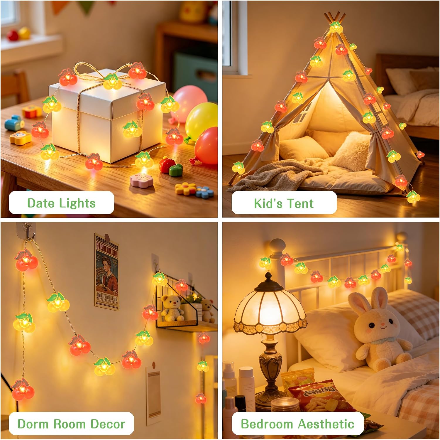 Cherry LED Lights with Remote USB & Battery Operated 10FT 30LEDs Red Orange Cherry String Lights - Home Wedding Birthday Party Ocean Holiday Decor