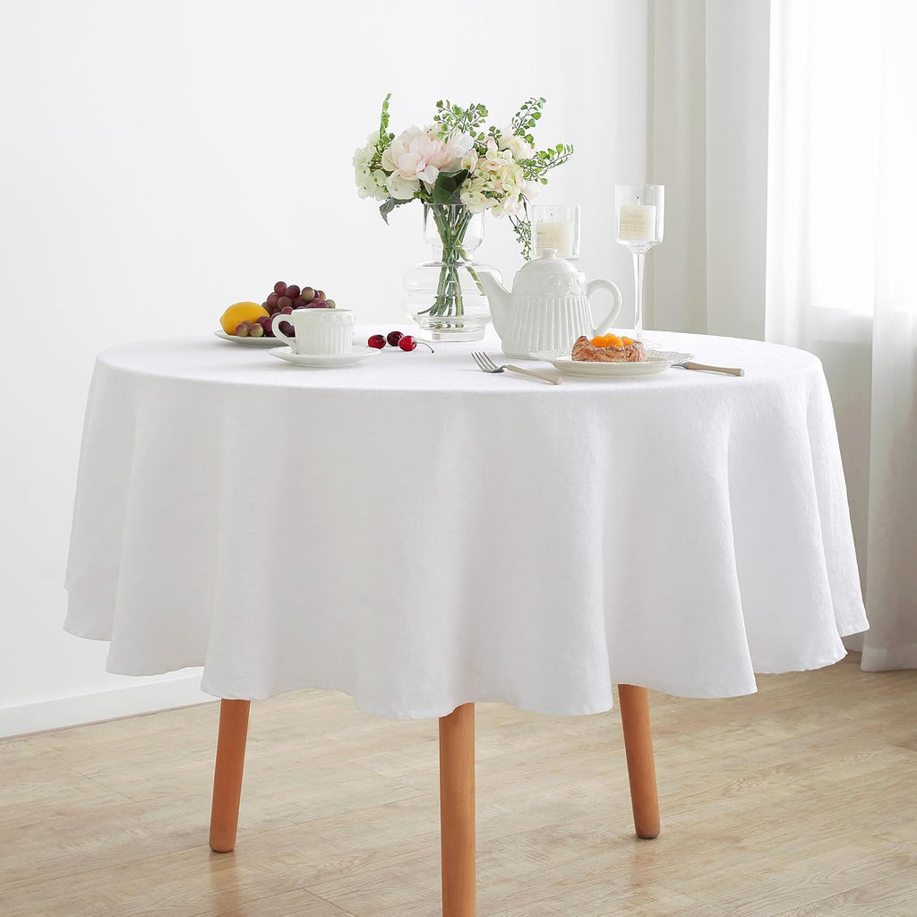 linen world linen tablecloth,100% french linen round tablecloth shown in use