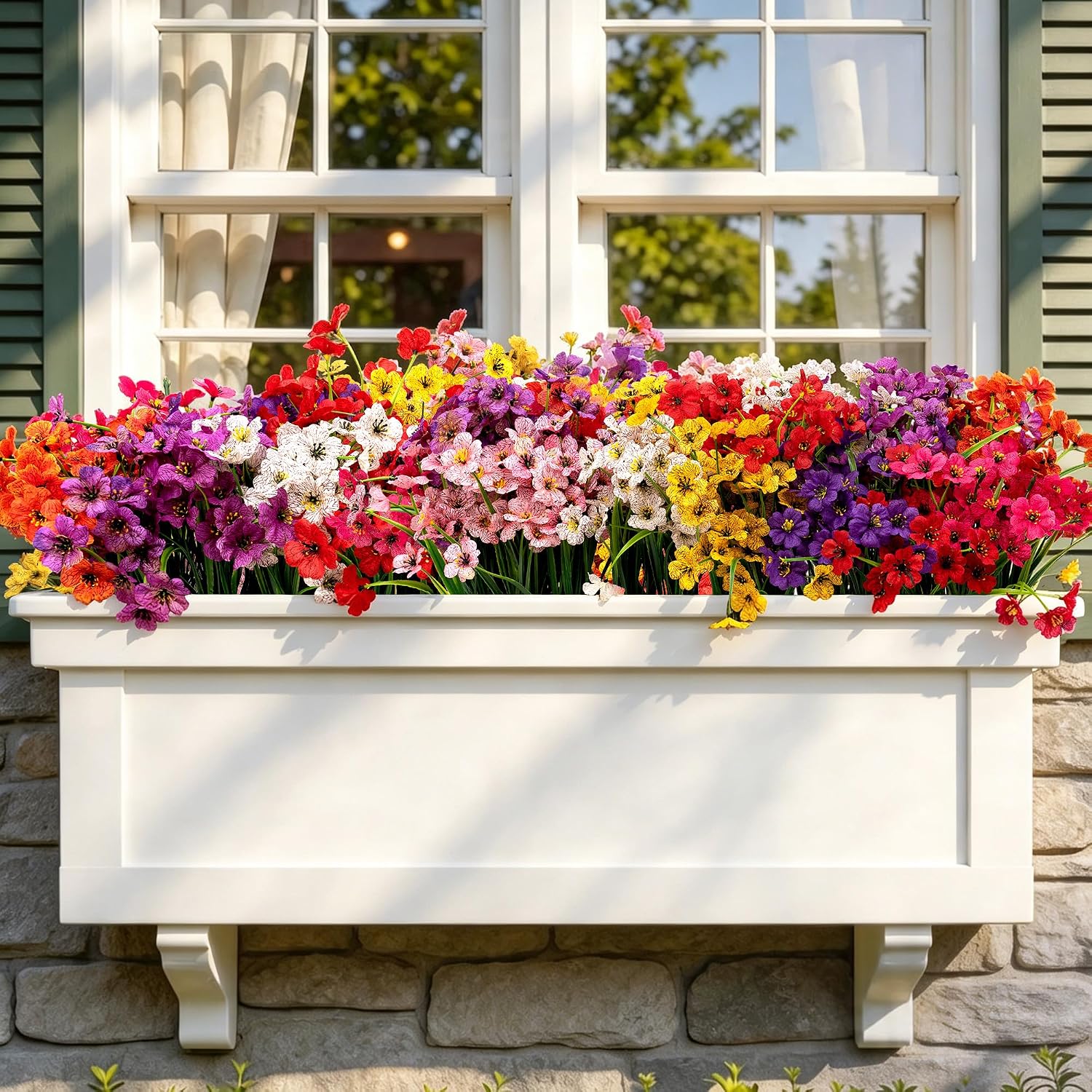 24 Bundles Artificial Flowers for Outdoors/Indoors, Fake Flowers Plants for Indoor Outside Garden Porch Window Box Home Wedding Farmhouse(8 Color)