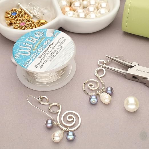 The Beadsmith Wire Elements Craft Wire – Tarnish Resistant, Soft Temper, Round, Silver Color – 0.32mm, 28 Gauge, 15 Yard Spool – Jewelry Making, Wire Wrapping, Floral, & Other DIY Crafts
