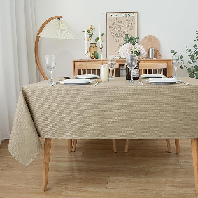 Biscaynebay Textured Fabric Tablecloths 60x108 Inches Rectangular, Natural Water Resistant Tablecloths for Dining, Kitchen, Wedding, Parties etc. Machine Washable