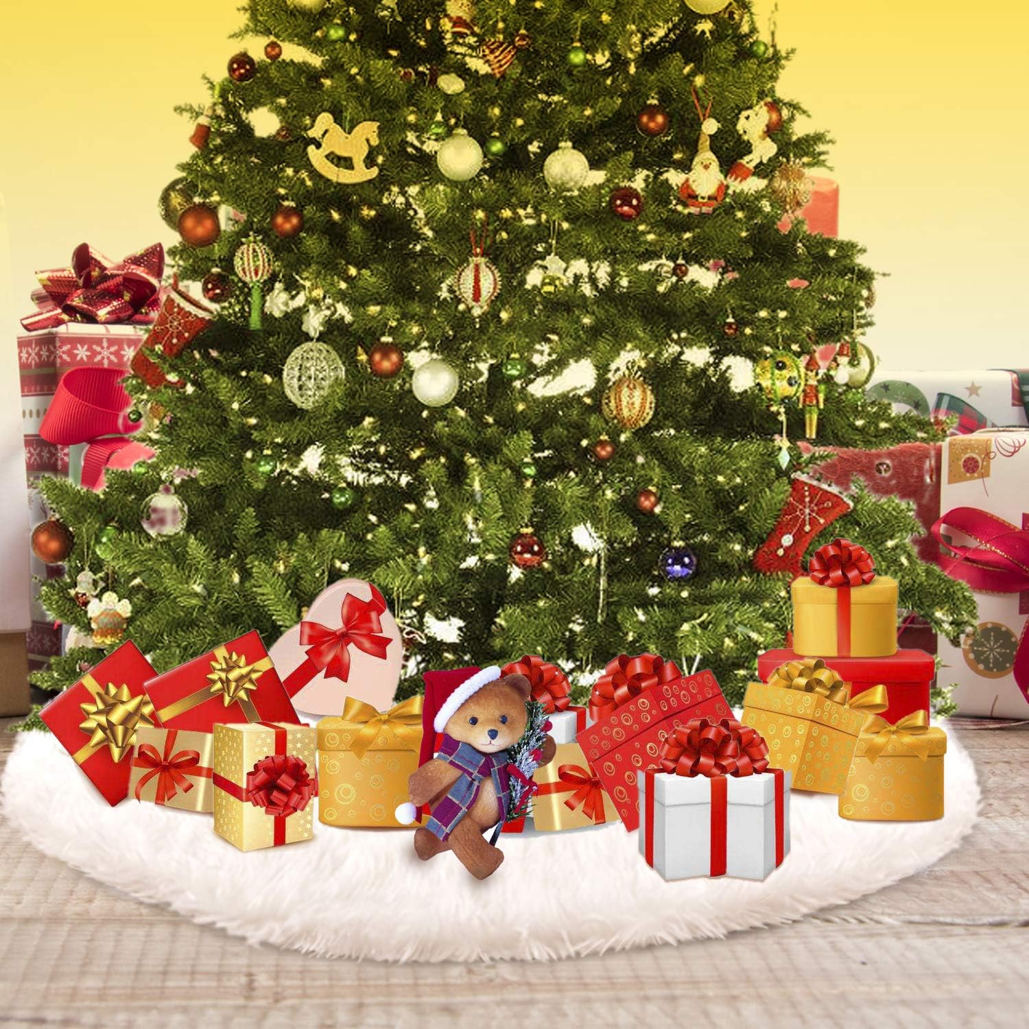 Konsait Plush Christmas Tree Skirt - Round Snow White Xmas Tree Mat Base Cover for Holiday Home Decorations,31Inch/78CM
