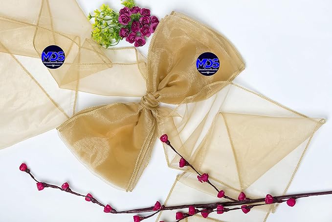MDS Pack of 125 PCS Organza Chair Sashes Wider Dining Chair Bows Ribbon Tie Back for Wedding Party Birthday Bridal Shower Reception Event Banquet Home Chair Cover Decoration - Champagne Gold