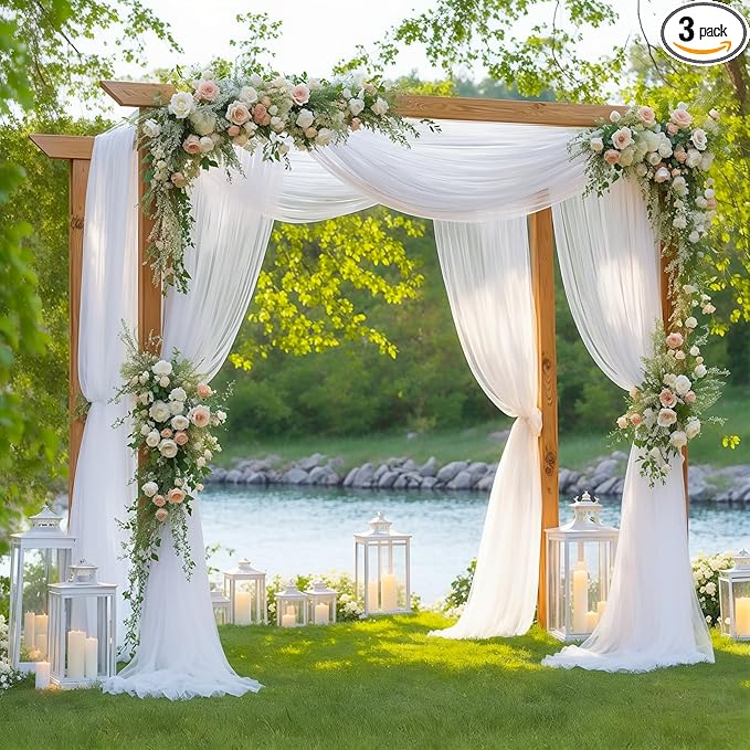 3 Panels Wedding Arch Draping Fabric White Sheer Backdrop Curtain Arch Drape for Wedding Ceremony Reception,Bridal Shower Party Decorations 28" X 19ft