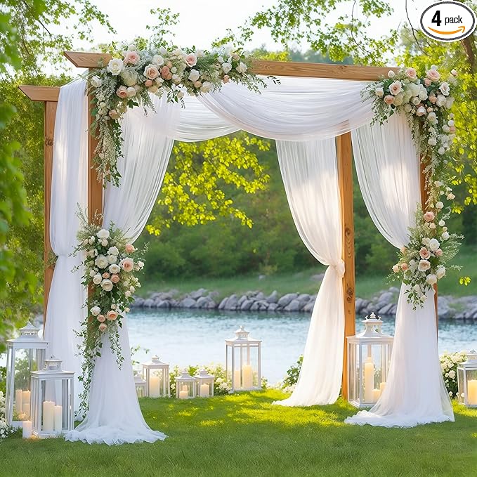4 Panels Wedding Arch Draping Fabric White Sheer Backdrop Curtain Arch Drape for Wedding Ceremony Reception,Bridal Shower Party Decorations 28" X 19ft