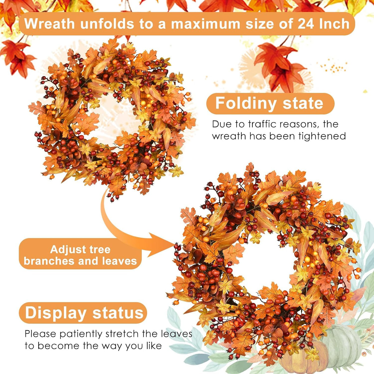 fall wreaths for front door 24 inch autumn on a desk or shelf