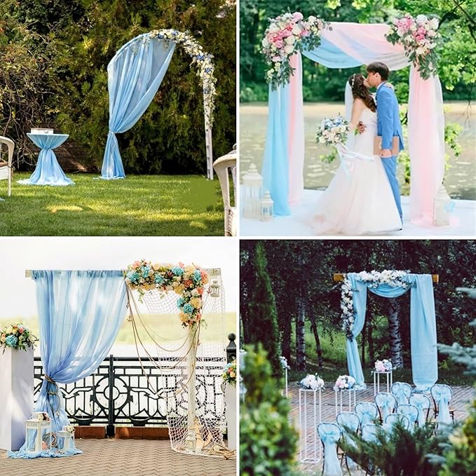 6 Panels Wedding Arch Drapery Baby Blue 28"x20Ft Wedding Arch Draping Fabric Chiffon Fabric Drape Sheer Backdrop Curtain for Weddings Party Swag Ceremony Birthday Arbor Drapery Reception Ceiling Décor