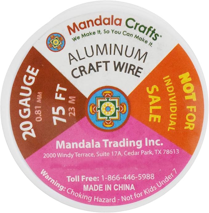 Mandala Crafts 20 Gauge Anodized Aluminum Craft Wire for Jewelry Making - 450 FT Colored Flexible Silver Copper Gold True Blue Purple Pink Wire - Bendable for Bonsai Armature Crafting Sculpting