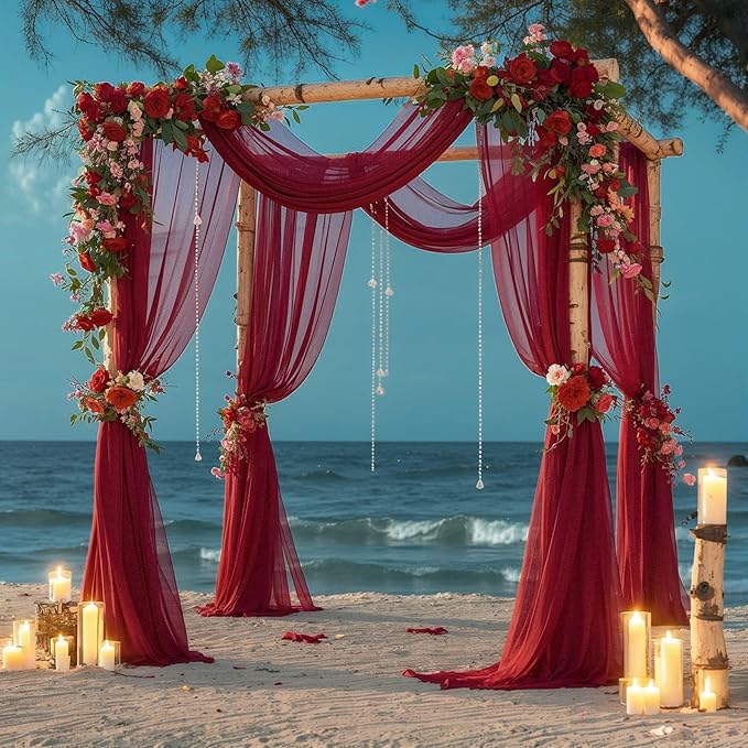 Wedding Arch Draping Fabric, 1 Panel Burgundy Sheer Backdrop Curtain Tulle Fabric Drapery for Arbor Wedding Archway Ceremony Party Ceiling Decor Backdrop