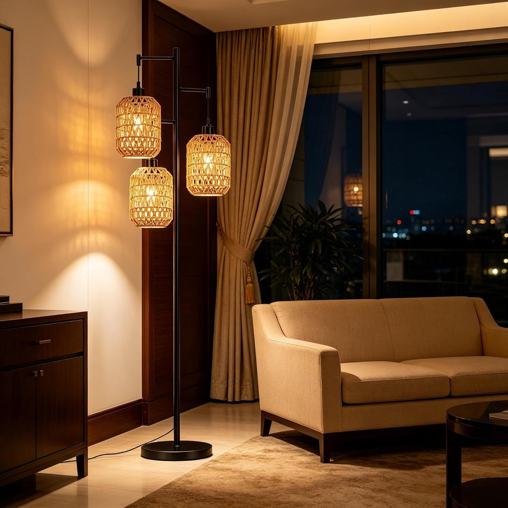 qiyizm floor lamp for living room,bedroom,boho rattan tree, close-up detail