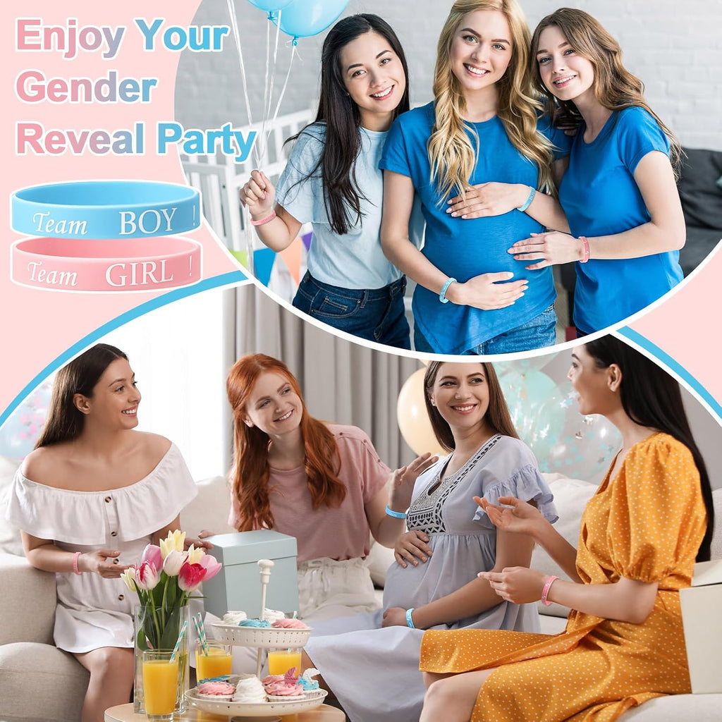 Jetec Pink Blue Gender Reveal Party Favors Bracelets, Team Boy Silicone Wristbands and Team Girl Rubber Bracelets for Gender Reveal Game Party Supplies Decorations