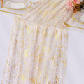 LOMOHOO 10 Ft Gold Table Runner, Golden Sheer Sequin Table Runners 120 Inches Long Glitter Metallic Foil Lace Fabric Table Decor for Birthday Party Wedding Anniversary Centerpiece (2pcs)