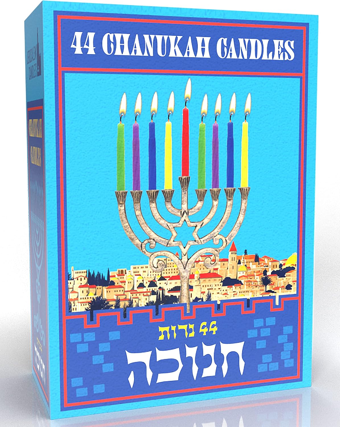 Jerusalem Candles Colorful Hanukkah Candles - Standard Size Fits Most Menorahs - Premium Quality Wax - Colored Chanukah Candles - 44 Count for All 8 Nights of Hanukkah