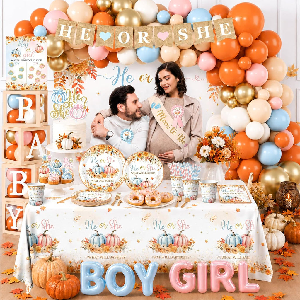 pumpkin gender reveal decorations,fall theme party he or shown in use