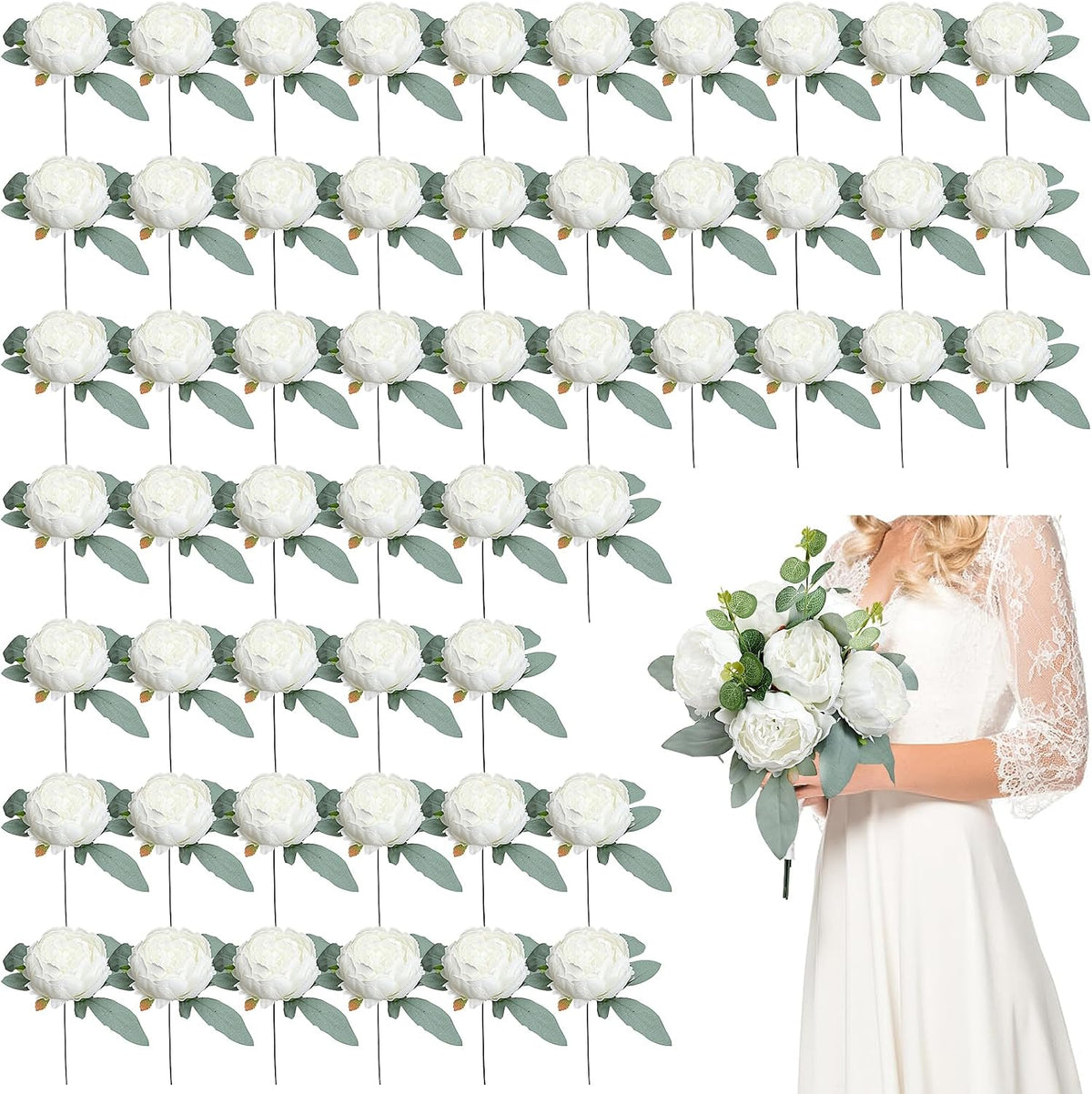 artificial peonies flowers bulk, 4’’ - white, main product view