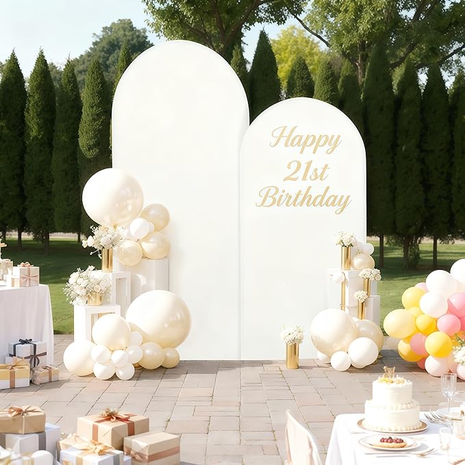 7.2FT Ivory Arch Cover - Polyester Fitted Wedding Arch Stand Covers Round Top Chiara Arch Backdrop Cover for Birthday Party Banquet Photo Background Decoration
