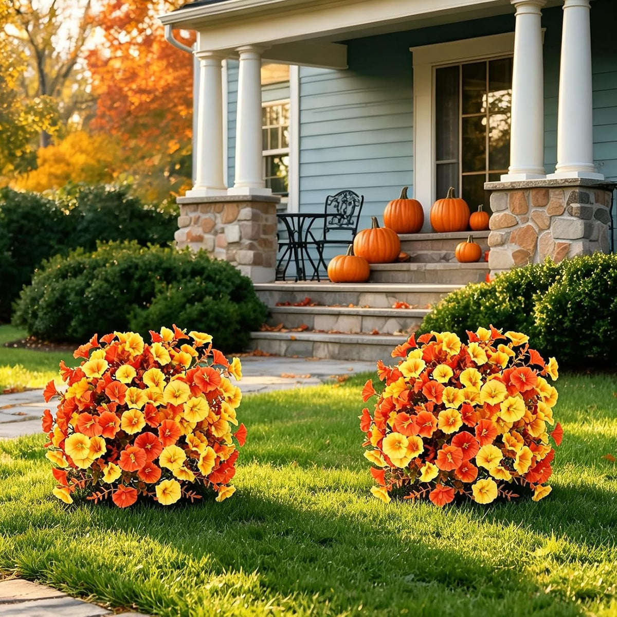Fall Artificial Flowers for Outdoor, Faux Plants w/Stakes, 2 Packs