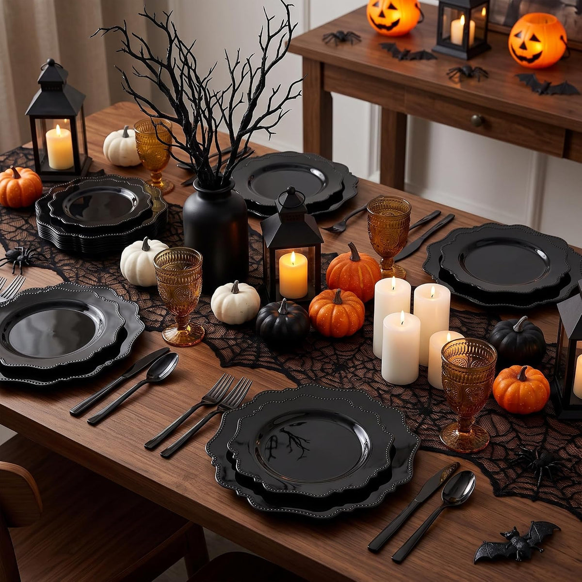 COLOSUS 60PCS Black Plastic Plates, Heavy Duty Disposable Plates for Party.