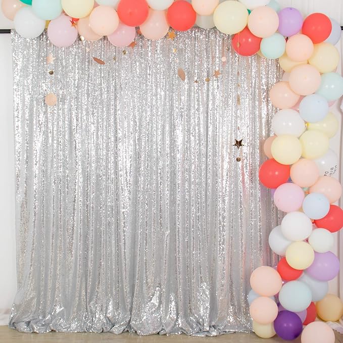 ShiDianYi Premium Sequin Photography Backdrop 6x8FT - Silver Sparkling Studio Background for TikTok/YouTube/Reels, Glitter Party Decor, Birthday & Wedding Photo Shoot