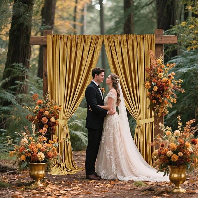 Sugargirl 10x10FT Gold Backdrop Curtains Polyester Photo Backdrop Drapes Curtains 2 Panels with Rod Pockets for Party Birthday Wedding Photography Home Decoration