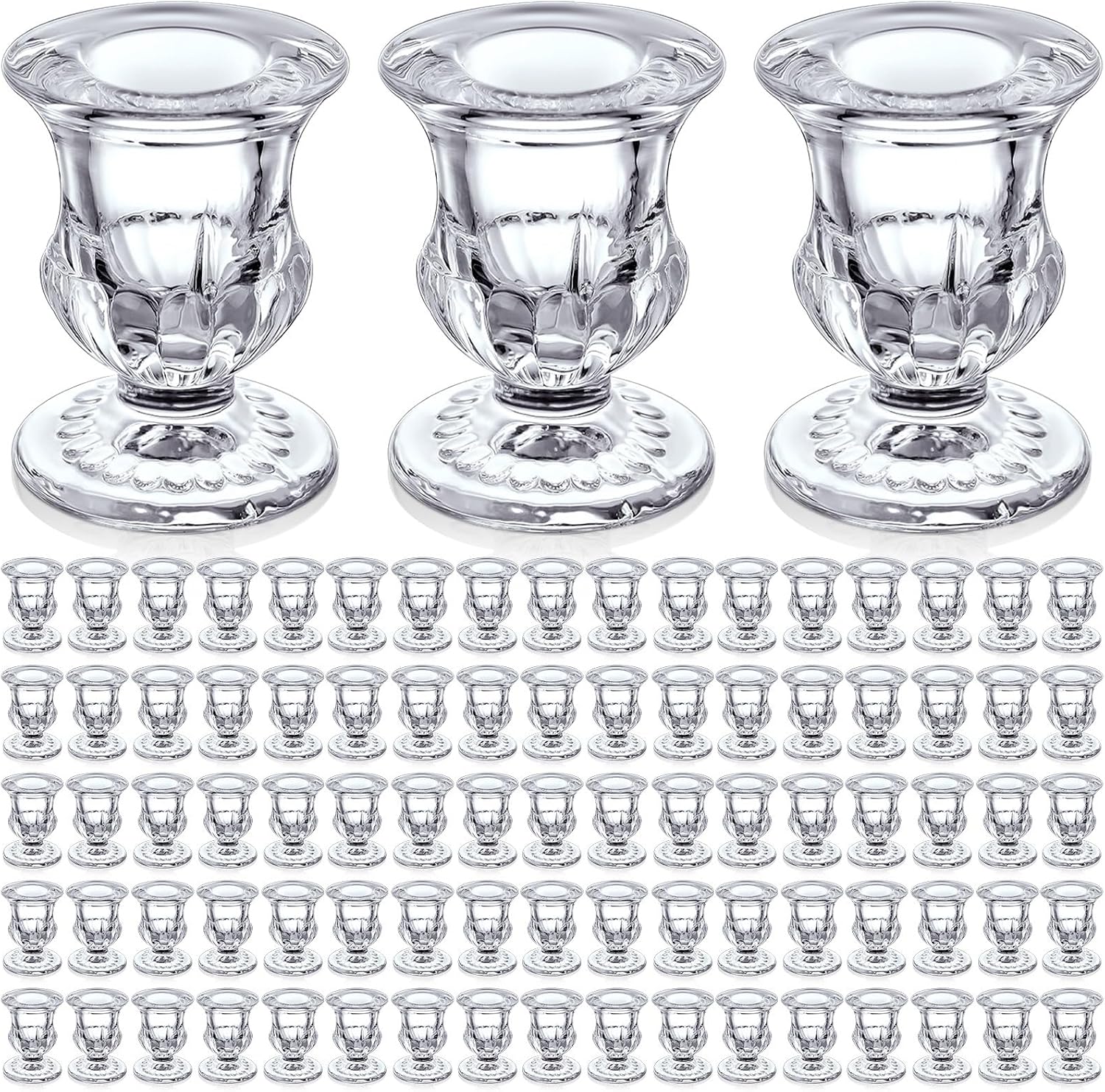 90 Pcs Clear Glass Candlestick Holders Taper Candle Holder Bulk 2.5 Inch Candle Stick Holder for Table Centerpiece Mantel Wedding Housewarming Gift Rustic Vintage Valentines Dinning Decoration (Clear)