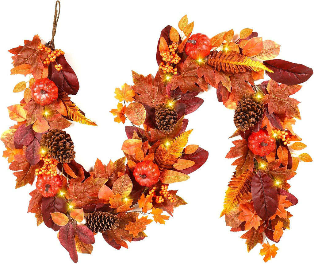 shareconn 9ft fall garland with lights and timer on a desk or shelf