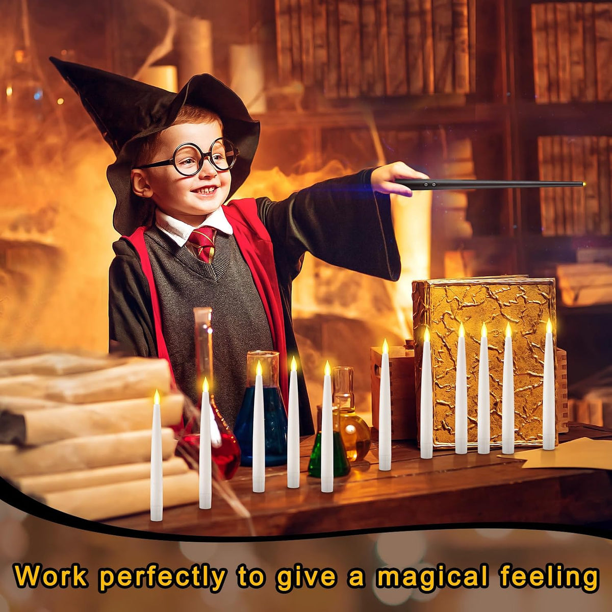 Retisee 40 Pcs Flameless Floating Candles with Wand Halloween Decorations