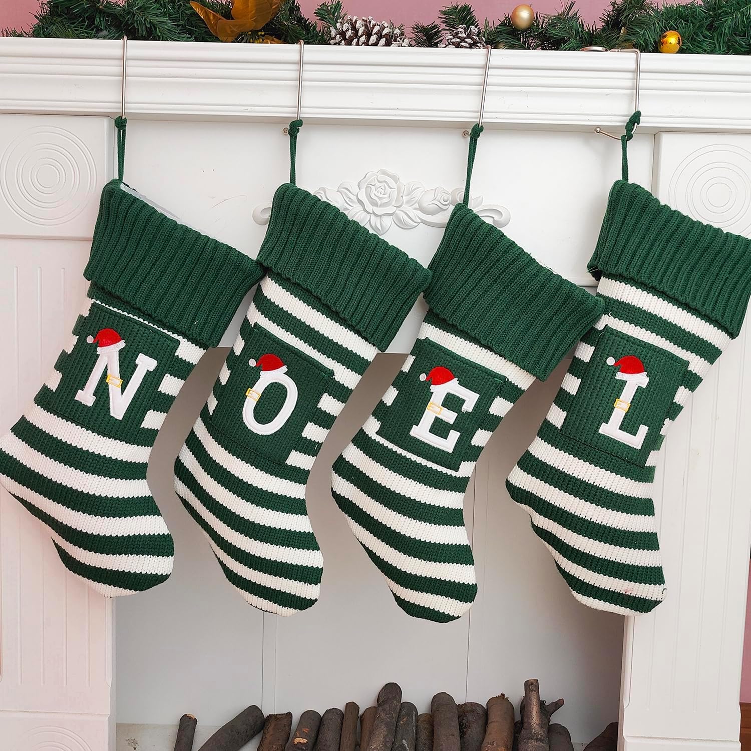 Christmas Stocking Knit Initial Christmas Stockings for Family Farmhouse Monogram Letter Christmas Stockings Christmas Decorations Gift Personalized Stocking Embroidered Letter A
