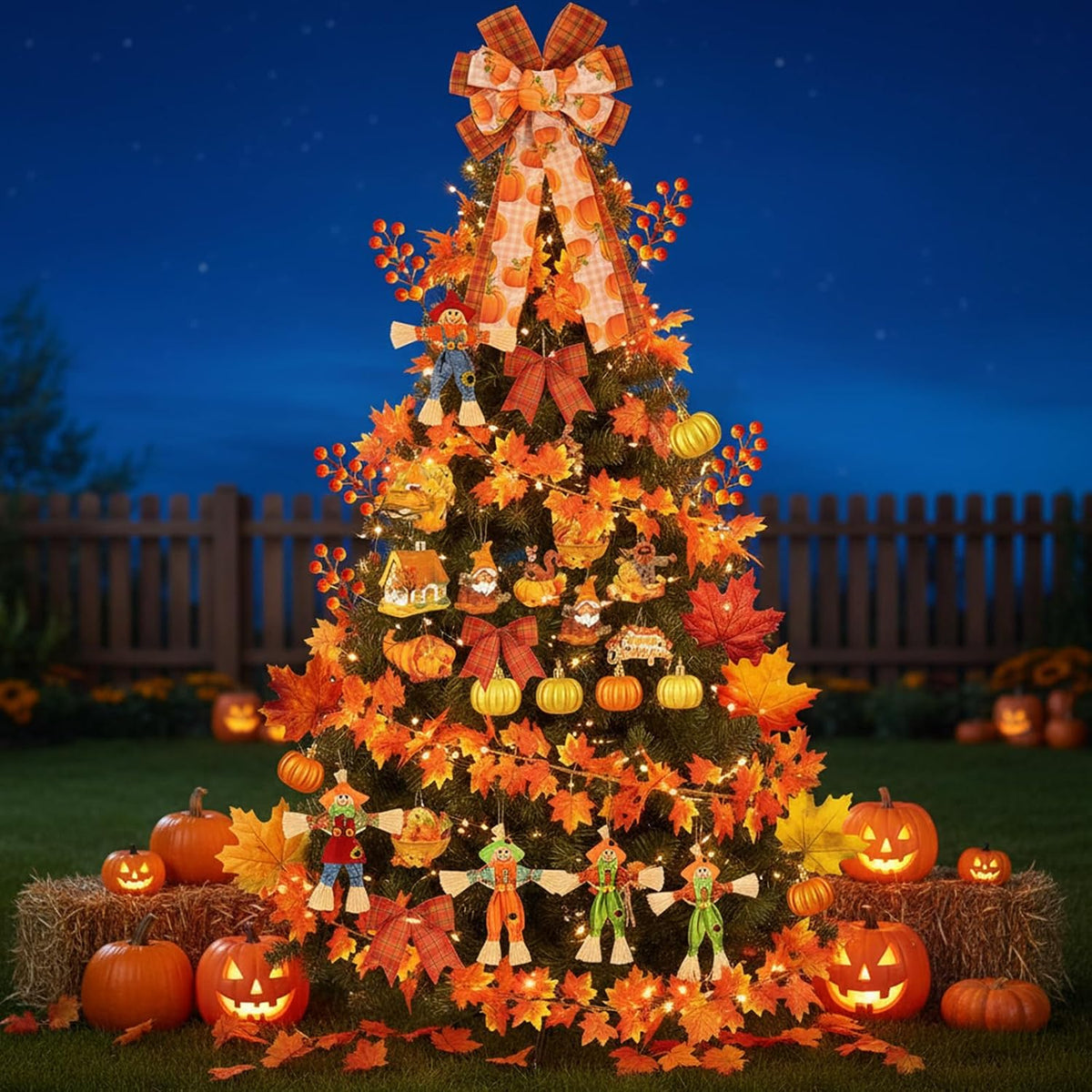 56 Pcs Thanksgiving Fall Tree Ornaments Decorations Large Fall Wreath Bows Tr...