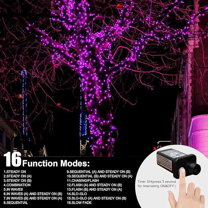 LAMPHOME 66ft Christmas Decorative Mini Lights,200 LED Transparent Wire Fairy Starry String Lights Plug in, 11 Lighting Modes, for Indoor Outdoor Xmas Tree Wedding Party Decoration (Pink)