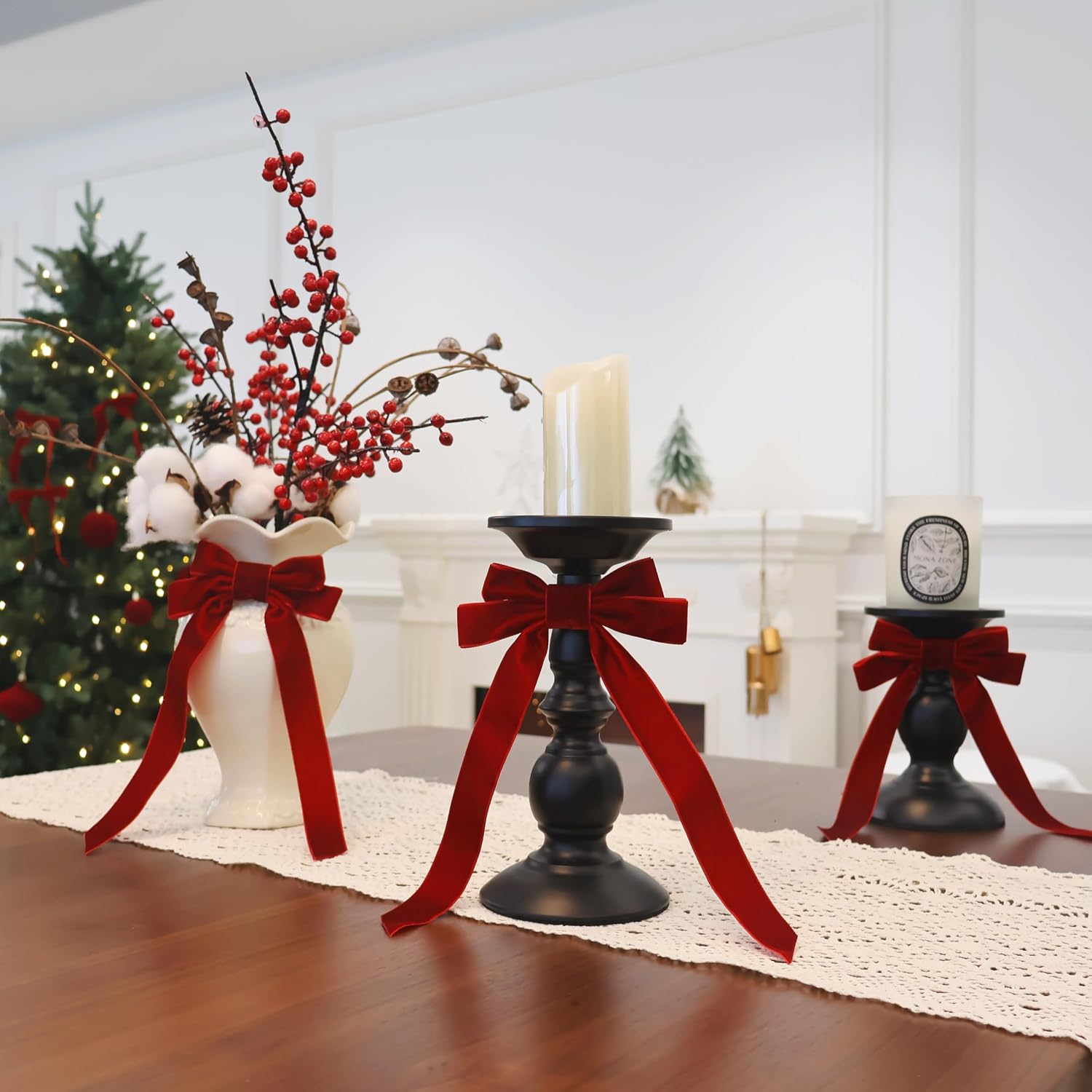 16Pcs Velvet Ribbon Bows for Christmas Tree, Vintage Rustic Small Craft Bows Ornaments for Garland Wreath Gift Wrapping Candy Bags Party DIY Decorations (Burgundy, 5" x 10", Width of 1")