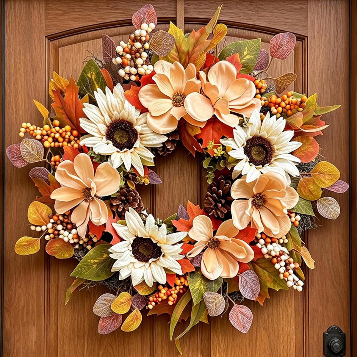26Inch Fall Wreaths for Front Door Outside, Autumn Harvest Wreath, Large Autu...