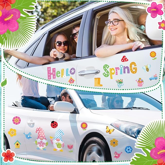 25 Pcs Hello Spring Magnet Car Decorations Colorful Waterproof Flowers Automotive Magnet Stickers Refrigerator Bee Butterfly Gnome Magnets Home Decor Party Supplies for Cars Office Whiteboard