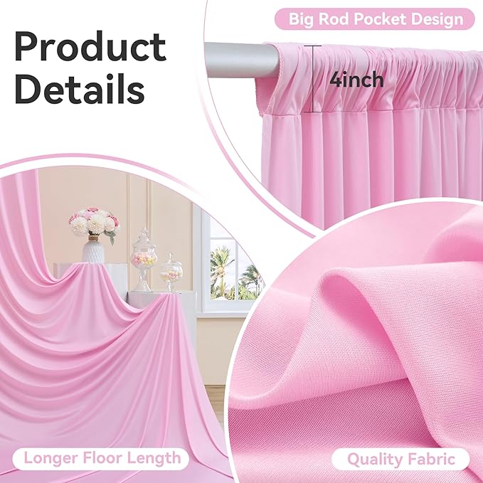 20ftx12ft Wrinkle Free Pink Backdrop Curtain, 4 Panels 12FT Height Pink Wedding Backdrop Drapes, Silky Polyester Back Drop Cloth for Birthday Photography Background Party Backdrop Draping