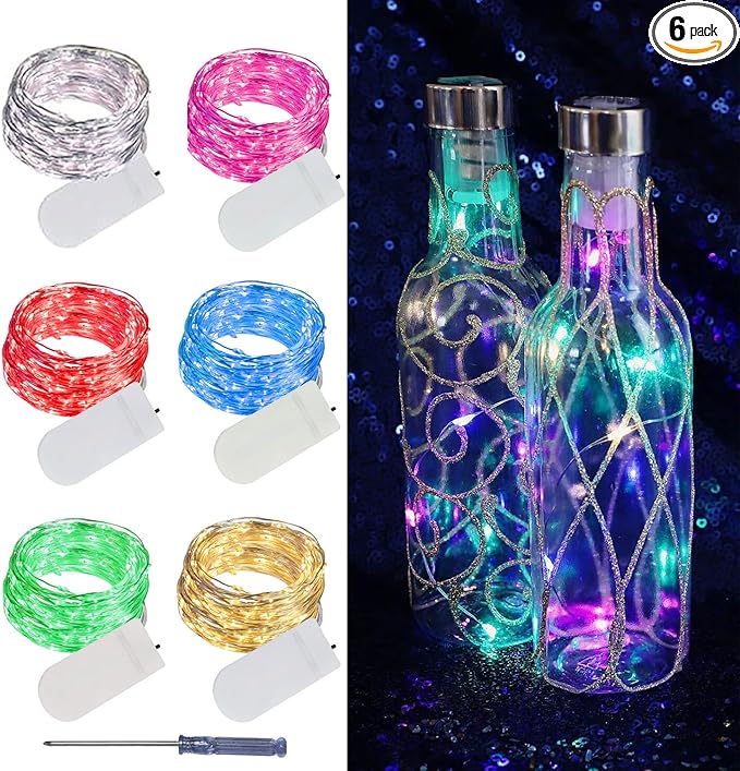 LAMPHOME 6 Pack Fairy Lights Battery Operated String Lights 6.6ft 20 Led Mason Jar Lights Waterproof Silver Wire Light Fireflies DIY Party Wedding Christmas Decoration(6 Pack,Multicolour)