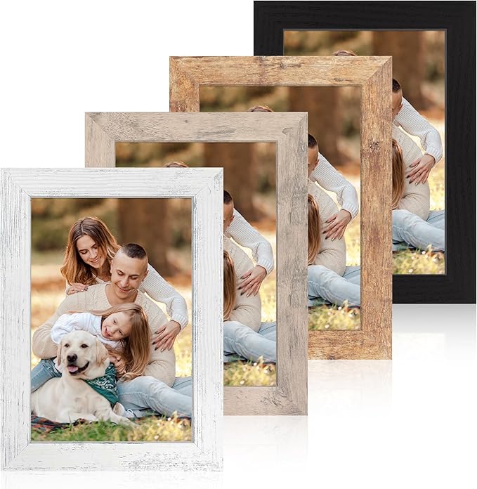6x9 Picture Frame Set of 4 with High Definition Real Glass, Mixed Color Wood Photo Frames for Desktop Display and Wall Mounting
