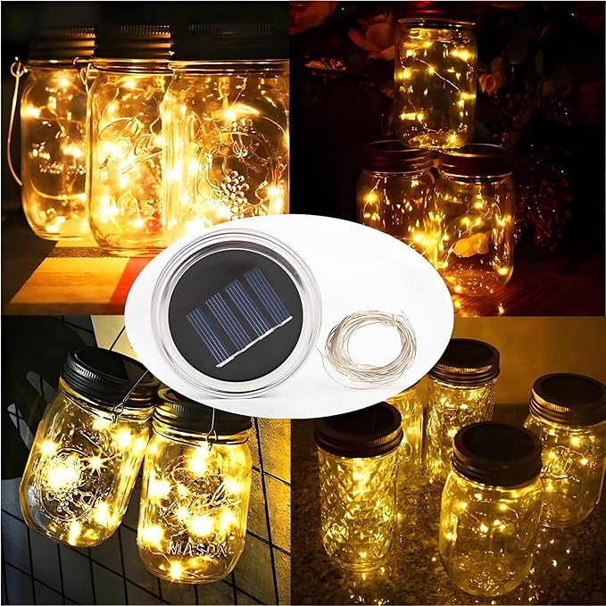 12 Pack Solar Mason Jar Lights for Outside, 30 LED Solar Mason Jar Lids Fairy Lights with 12 Hangers(No Jars) Outdoor Waterproof for DIY Patio Garden Yard Lawn Party Wedding Decoration Warm White