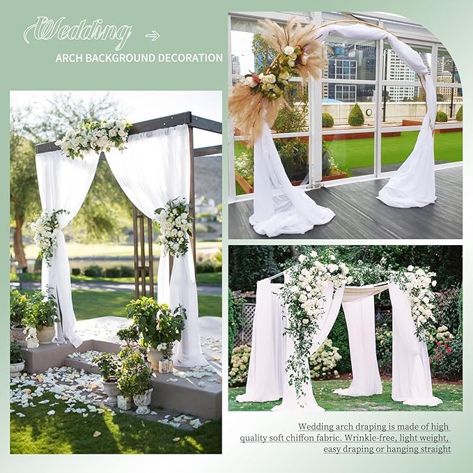 Wedding Arch Draping Fabric, 8 Panels 28" x 20ft White Sheer Chiffon Curtain Drapes for Wedding Drapes Sheer Backdrop Curtains