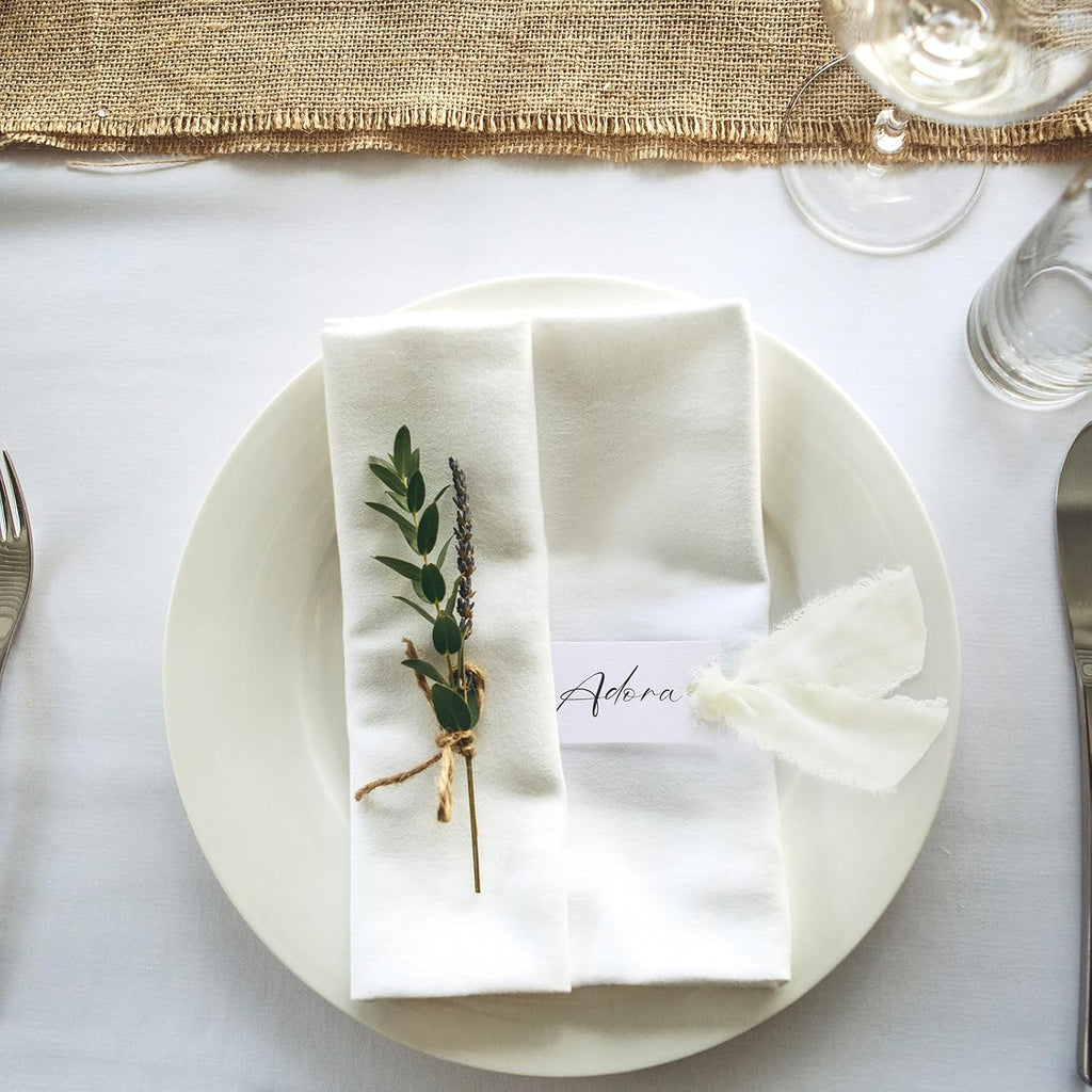 50 Pcs Name Place Cards for Table Setting Blank Wedding Place Cards with Chiffon Ribbon 1.57 x 3.54 Inch Hanging Gift Tags for Wedding Dinner Banquet Party Table Setting Supplies(Ivory)