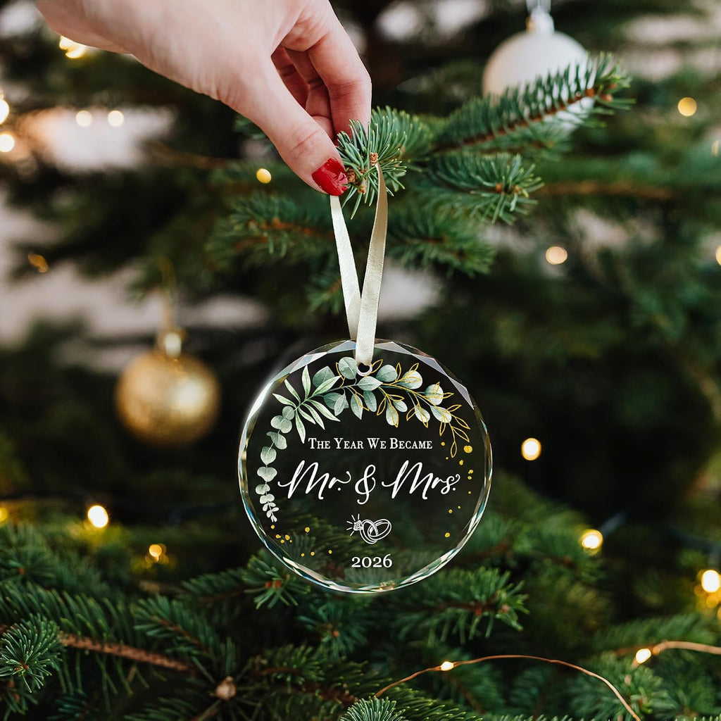 Wedding Gifts -Mr and Mrs Gifts - Wedding Gift for Couples 2026 Bride, Future Mr and Mrs - Bridal Shower Gift - ldeas for Married Newlywed -Glass 1st First Christmas Married Ornament 2026