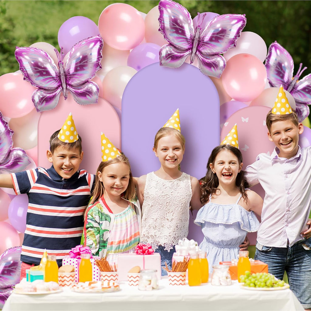 foilswirl 34 pcs butterfly party decor, butterfly arch showing dimensions