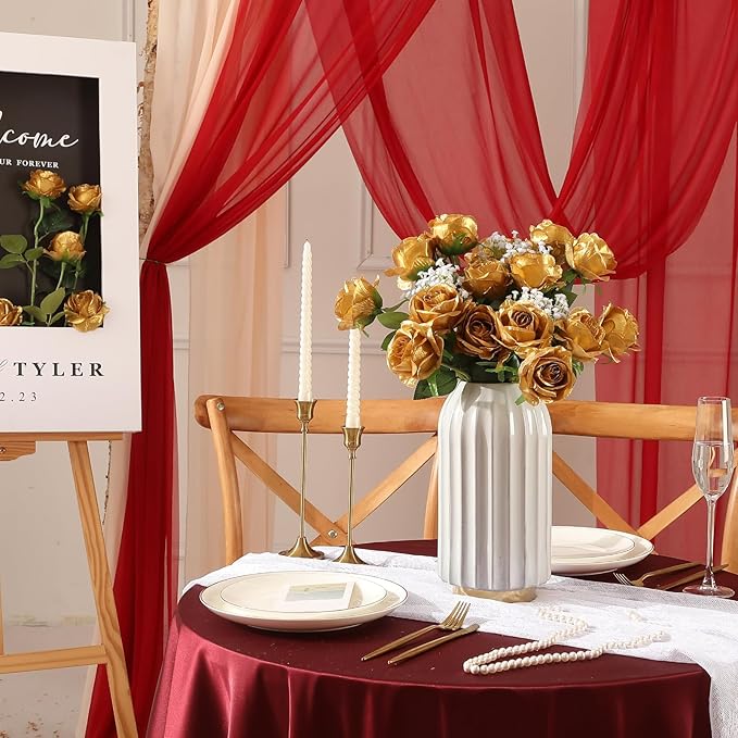 Tifuly Gold Roses Artificial Flowers -12Pcs Realistic Single Long Stem Fake Silk Roses Bouquet for Party Home Wedding Centerpiece Hotel Office Decor