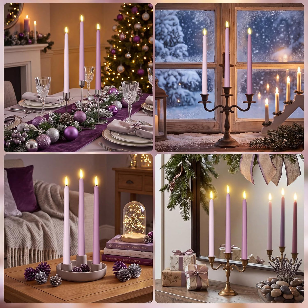 Macarrie 24 Packs Flameless Taper Candles Battery LED 11",Morandi Purple