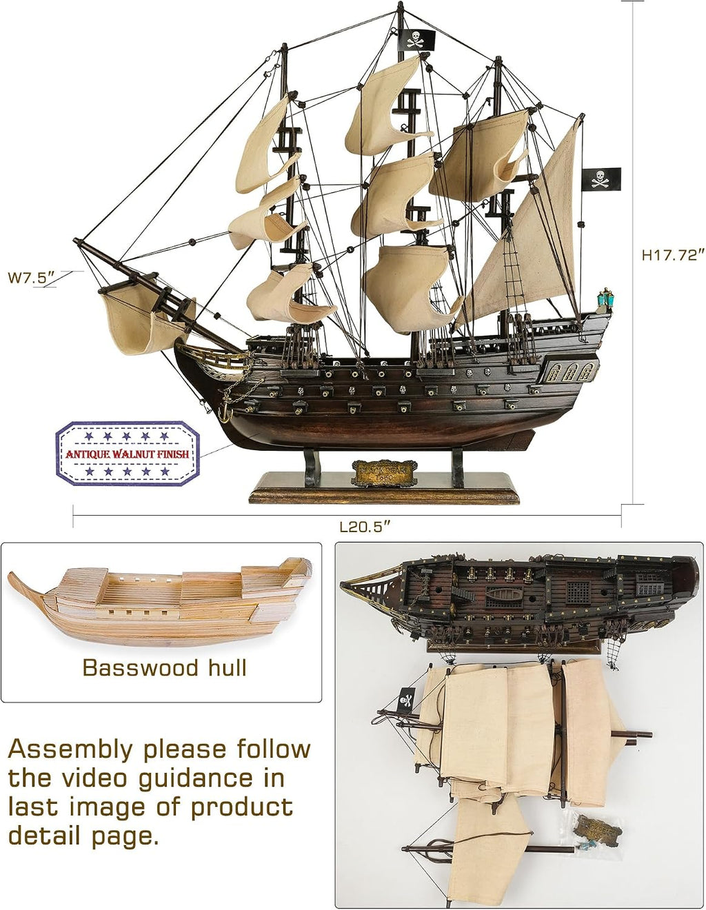 sailingstory wooden pirate ship model black pearl beige shown in use